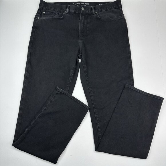 Banana Republic Men Black Mid-Rise Traveler Slim Straight Leg Jean W36-38/L34 - Picture 1 of 12